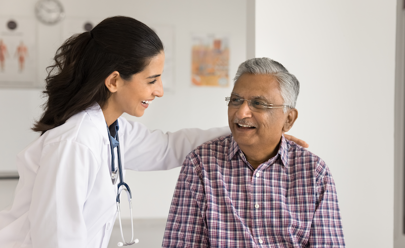 Transarterial radioembolization patient speaking with a provider