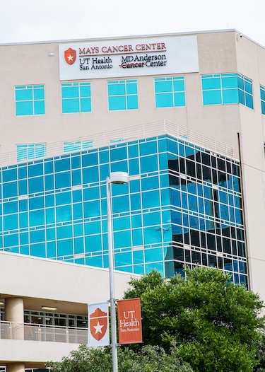 Exterior view of Mays Cancer Center building