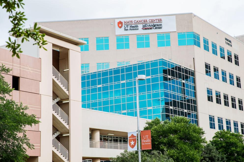 Exterior view of Mays Cancer Center building